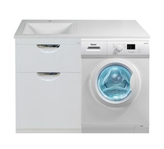 Напольная тумба под раковину Misty Куба под стиральную машину 60см с бельевой корзиной белый